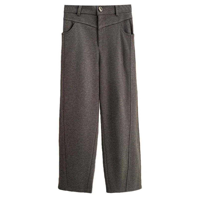 

XXXXL Fashion Plus Size Woman Clothing straight-leg Pants New Winter Style Simple And Casual High Waist Woolen Trousers 1760