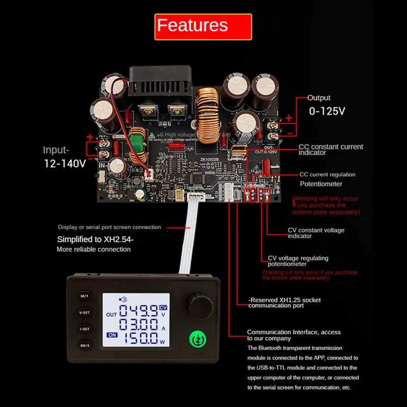 Imagem -03 - Cnc Step-down dc Power Supply Pcb Preto Tensão Ajustável e Tensão Constante Módulo de Corrente Constante Zk10022