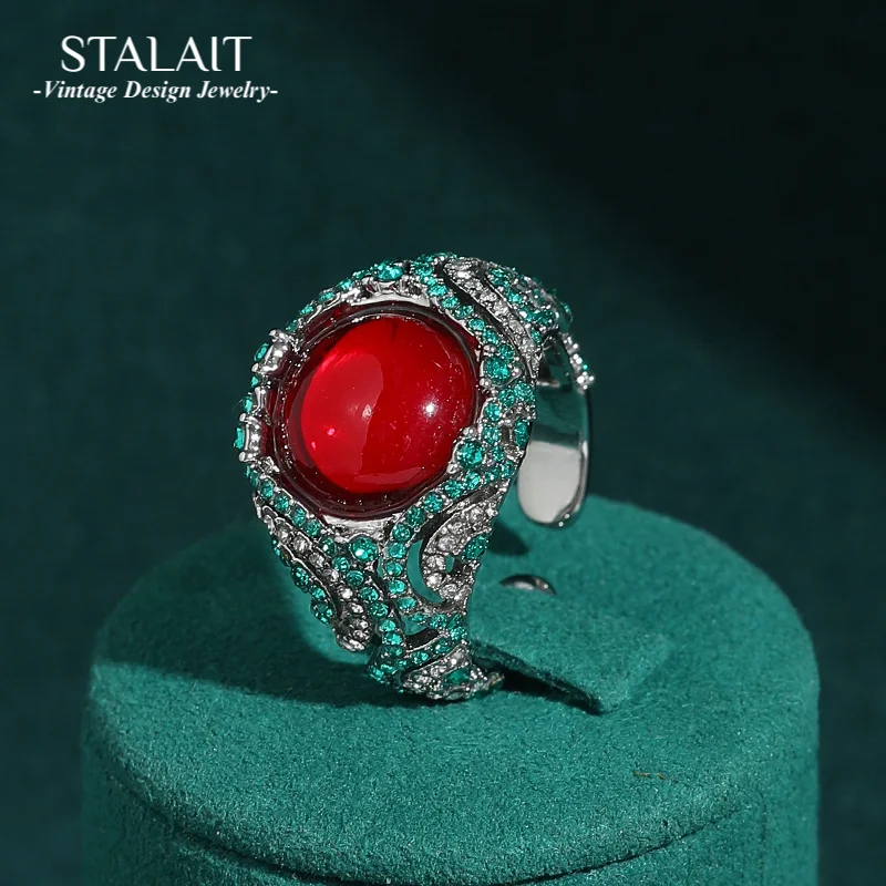 

Vintage Red Glaze Round Rhinestone Rings Christmas Two-Color 2025 Trend Jewelry Party Luxury Quality Brands Gift New Arrival
