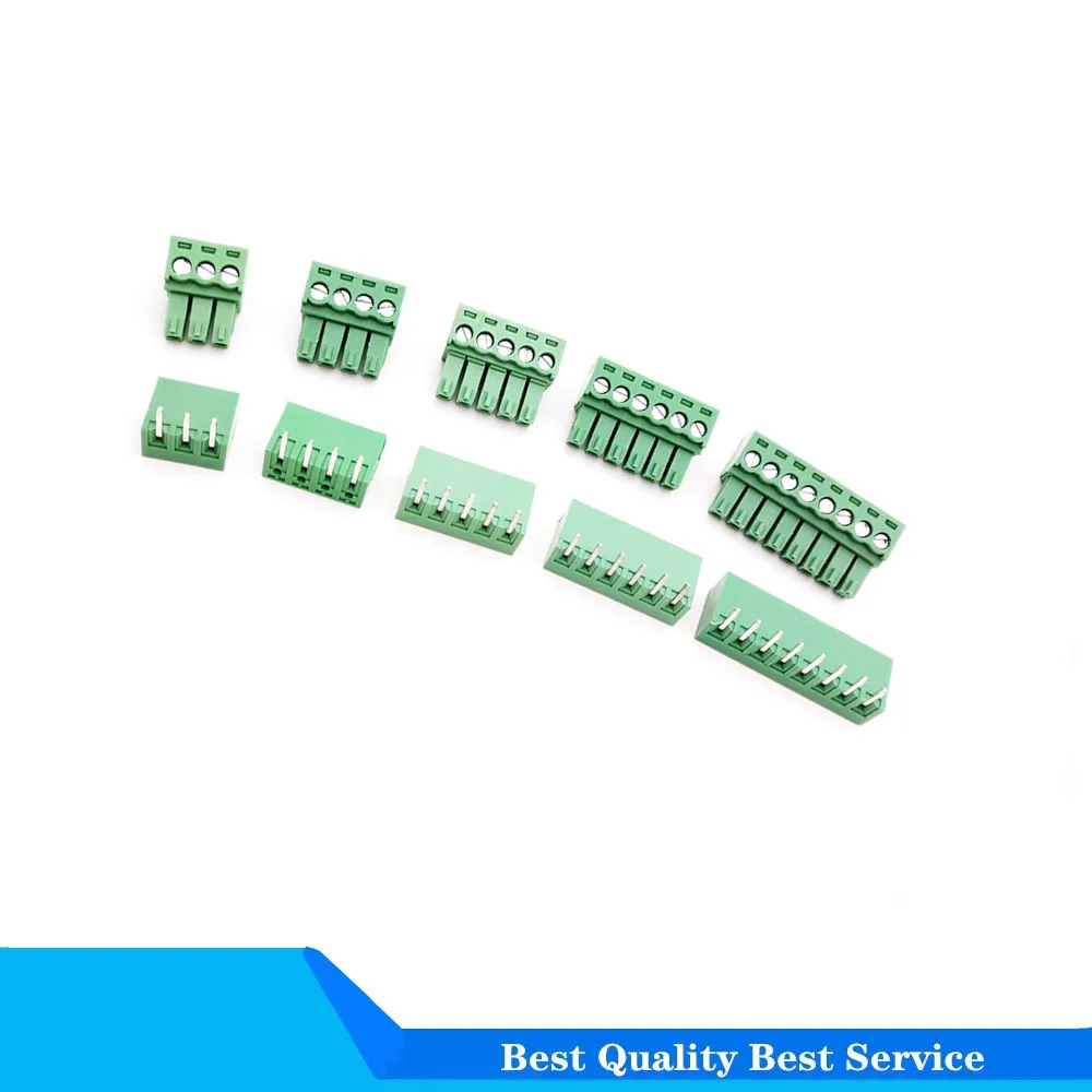 

20 Pair 3.5MM PCB Pluggable Terminal Block Connectors 2/3/4/5/6/7/8/9/10P Right Angle KF15EDG-3.5 Copper Green RoHSr