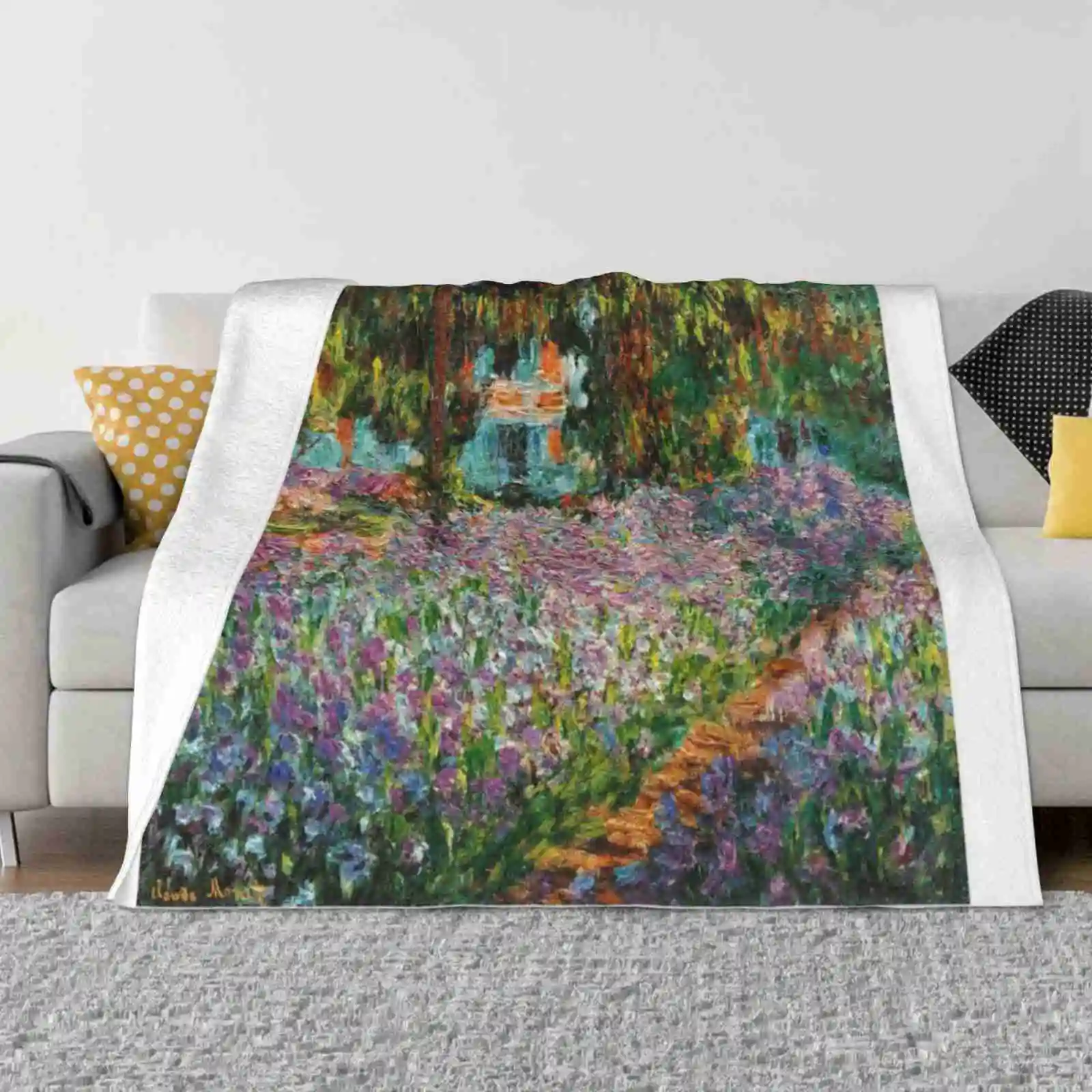 Irises In Garden-Claude New Arrival Fashion Leisure Warm Flannel Blanket Claude Irises Garden Flowers Gardening Summer Ultra