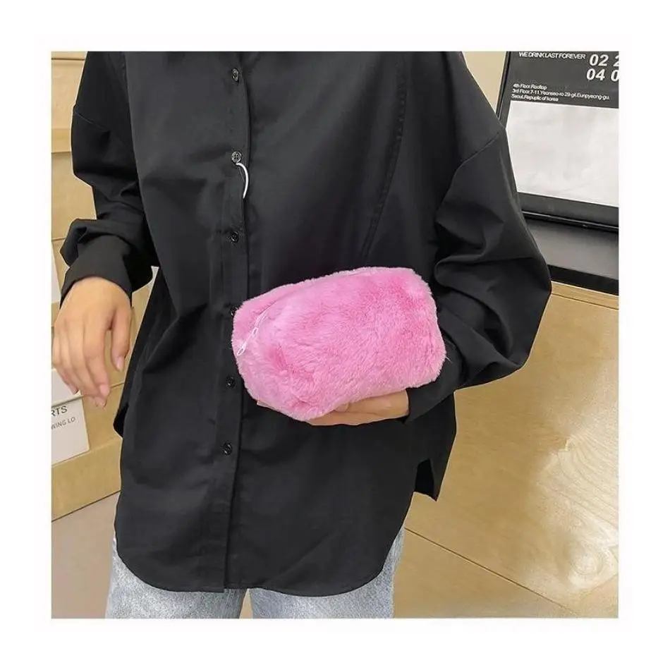 1 pz borsa per il trucco alla moda da donna borsa per il trucco in peluche borsa da viaggio per banchetti borsa piccola portatile per feste necessità quotidiane