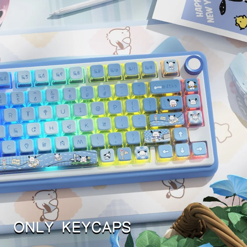 Pochacco-teclas con temática para teclado mecánico, teclas transparentes de cristal Pbt Msa, de todos los lados, 122 teclas