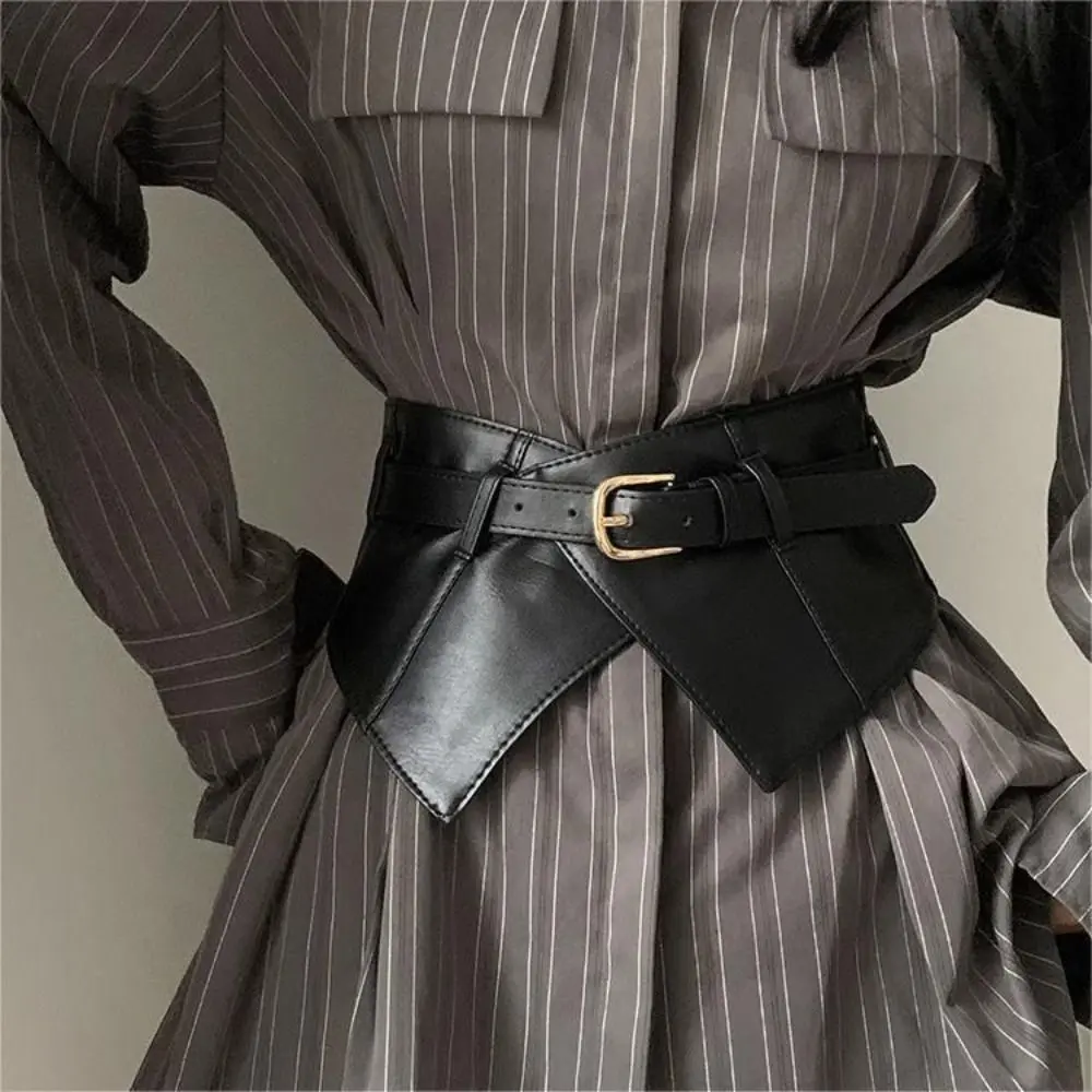 Fashion Adjustable Elastic Cummerbunds PU Leather Solid Color Wide Belt Black Slimming Waist Corset Ladies