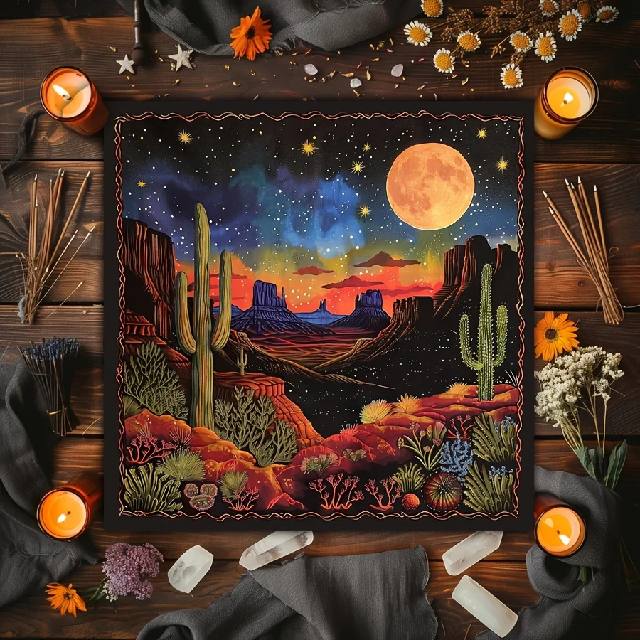 1pc Mystical Altar Cloth Made of Machine-Produced Polyester, a Witchcraft Reading Mat Featuring Celestial Moon Designs