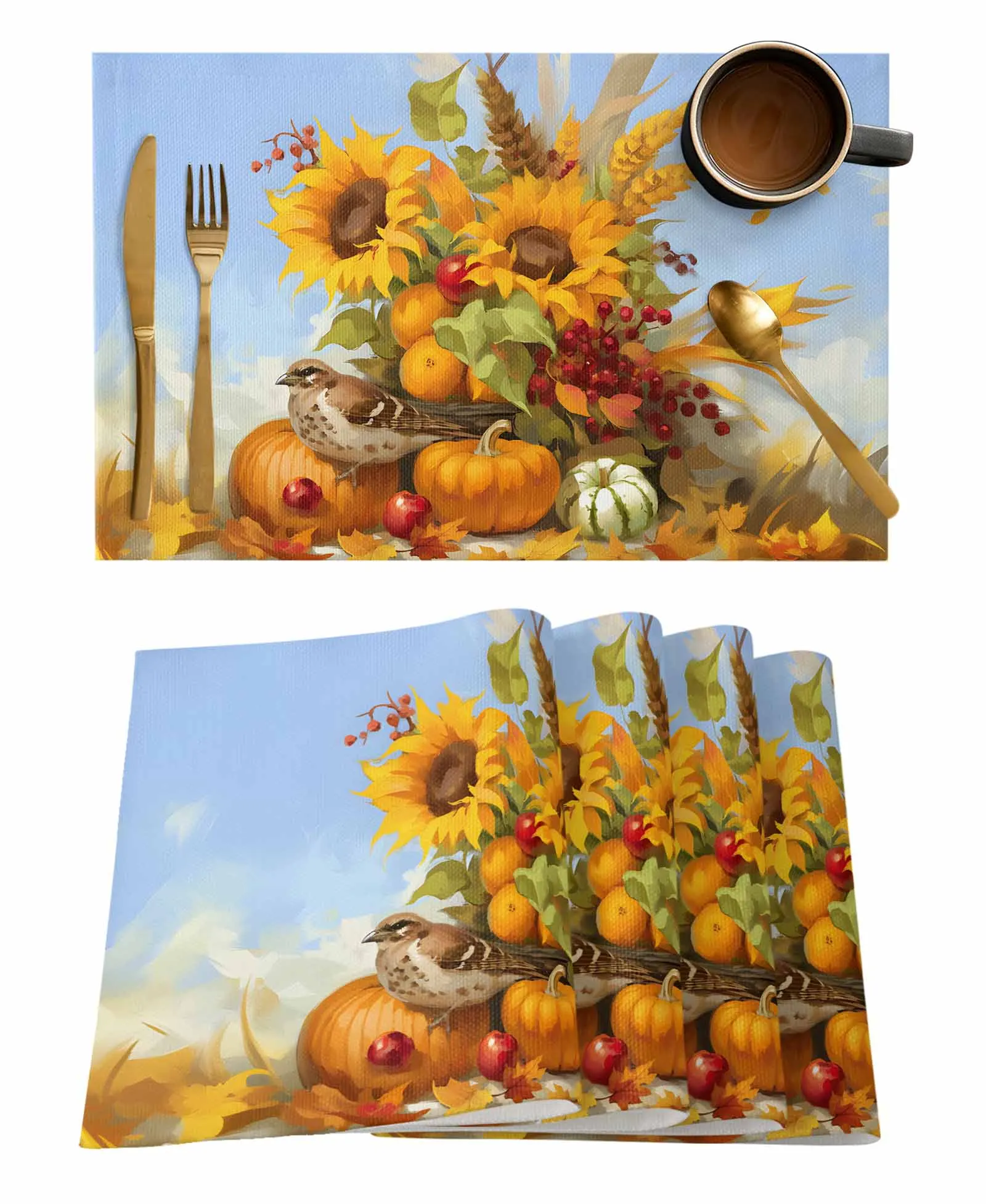 Autumn Pumpkin Sunflower Oil Painting Table Runners Table Decor Holiday Wedding Party Dining Table Decor Tablecloth