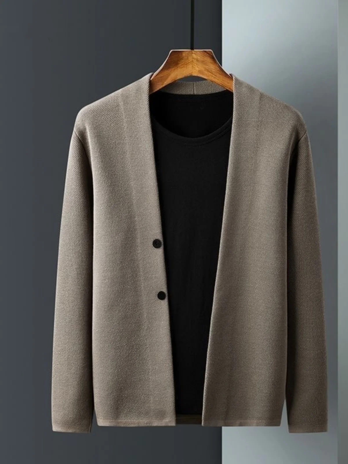 Busin Casual Men's Open Cardigan Knitted Sweater Outerwear Spring Autumn Trendy Long Sve V-Ne Cotton Nylon Blend