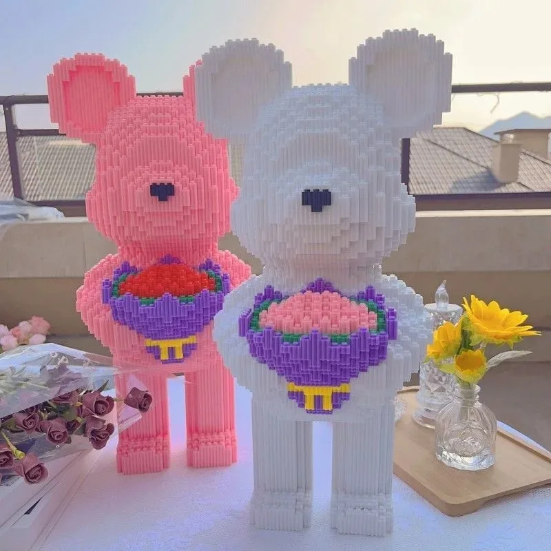 48cm Flower Violent Bear Huge  Building Block  Children\'s Toys with Small Particles Bricks 3D Model Children\'s Adult Gift