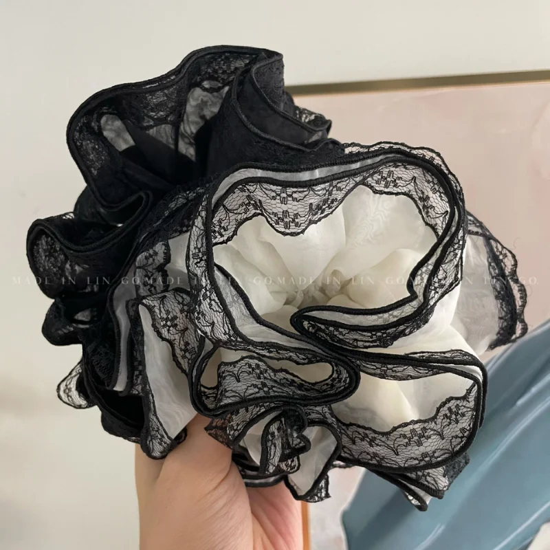 2023 Fashion Lace Chiffon Oversized Scrunchie Hair Tie High Quality Korean Temperament Luxury Hair Band Female Hair Accessories