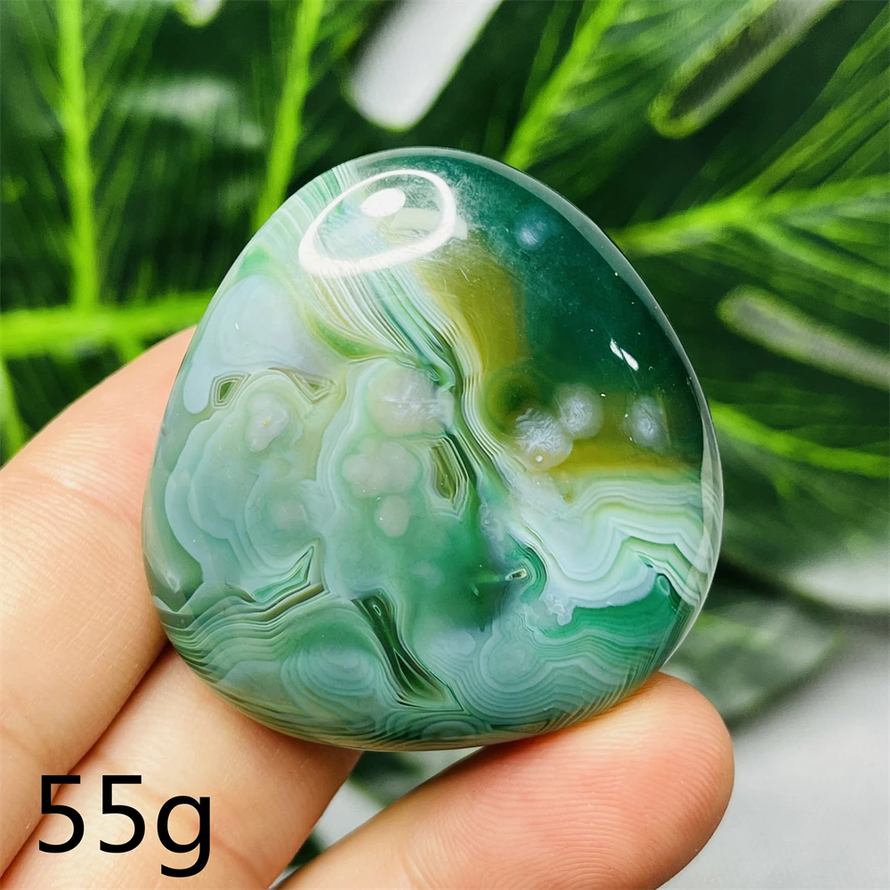 Natural Gemstone Green Lace Agate Palmstone Heart-shaped Hand-polished Home Room Decoration Witchcraft Prayer Spiritual Energ