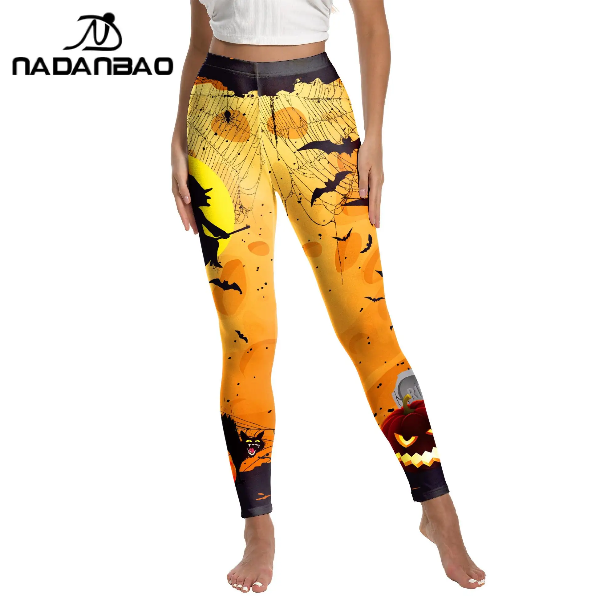 Nadanbao-mallas push Up con estampado 3D para mujer, Leggings sexys de cintura alta, estilo oscuro nocturno, ideal para Halloween y Carnaval, novedad de verano