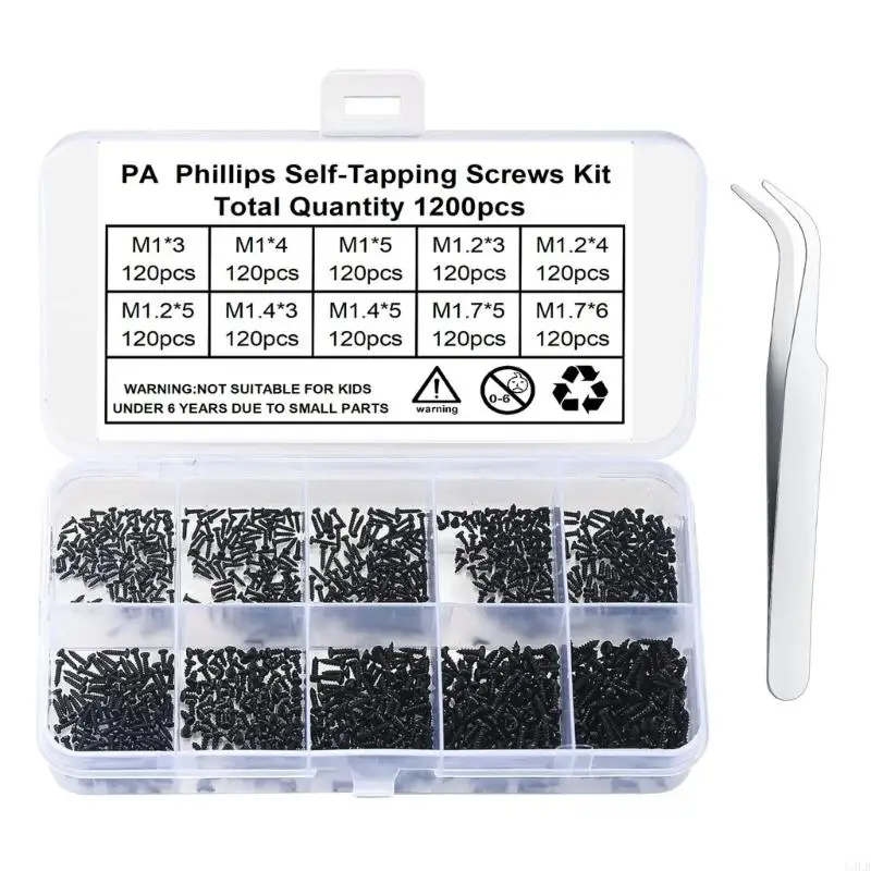 

1200Pcs Mini Tapping Screws Tiny Electronic Screws 10 Size Assortment Screw U4LB