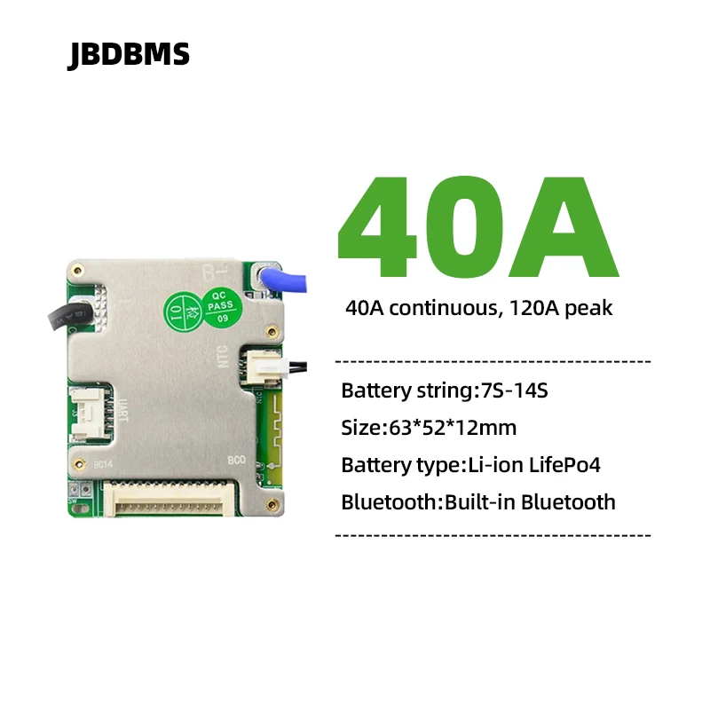 Jbd smart bms 7-14S 40A per E-bike peak 120A funzione di bilanciamento banda BT integrata 20V 36V 48V supporto batteria agli ioni di litio LifePo4