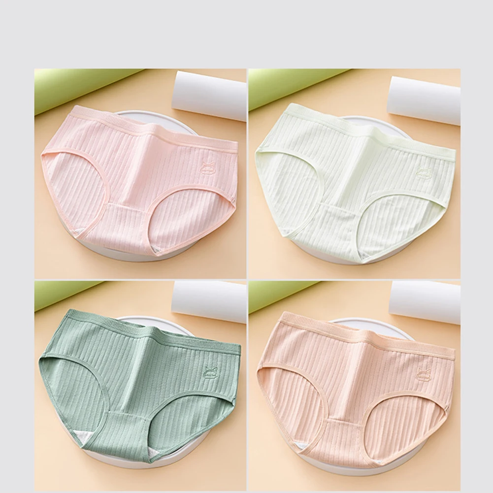 

Women's Comfortable Double Layered Crotch Underwear Middle Waist Simple Cute Triangle Panties Ladies Girls Briefs