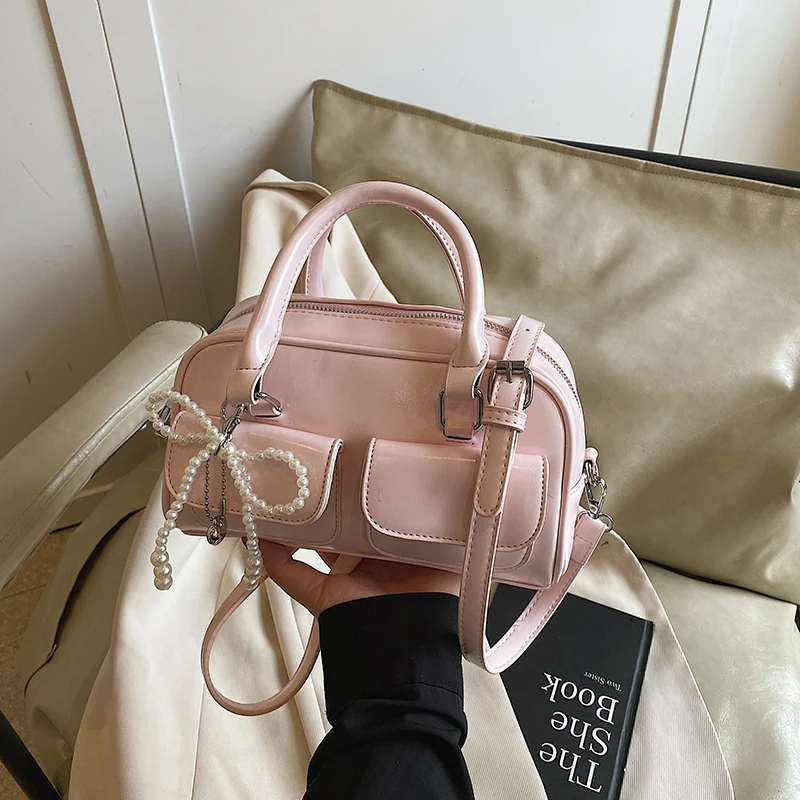 

PU Bow Spring New Shoulder Bags Solid Zipper Exquisite Women's Bags 2025 Hot Sale Beading Commuting Versatile Shoulder Bag