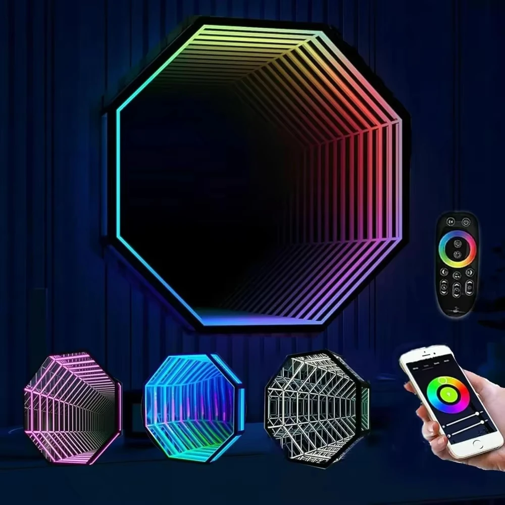 3D Infinity Mirror Tunnel Light,APP Remote Control LED Sensory Infinity Mirror Light, Infinity Light Wall Hanging Lights,30cm