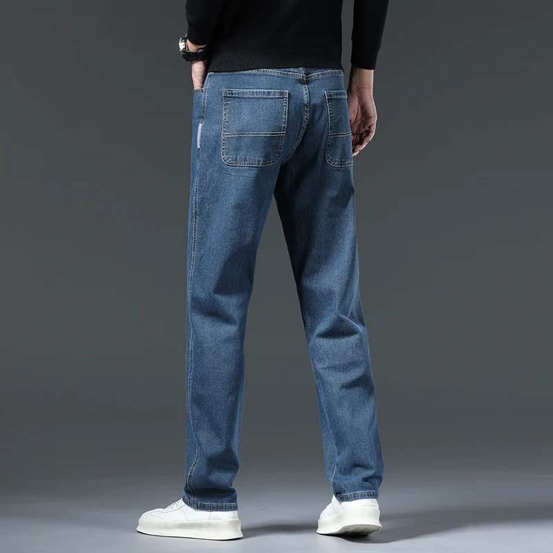 Jeans largos retos de algodão masculino, roupa masculina casual suave e aconchegante, calça jeans vintage azul e cinza, nova moda