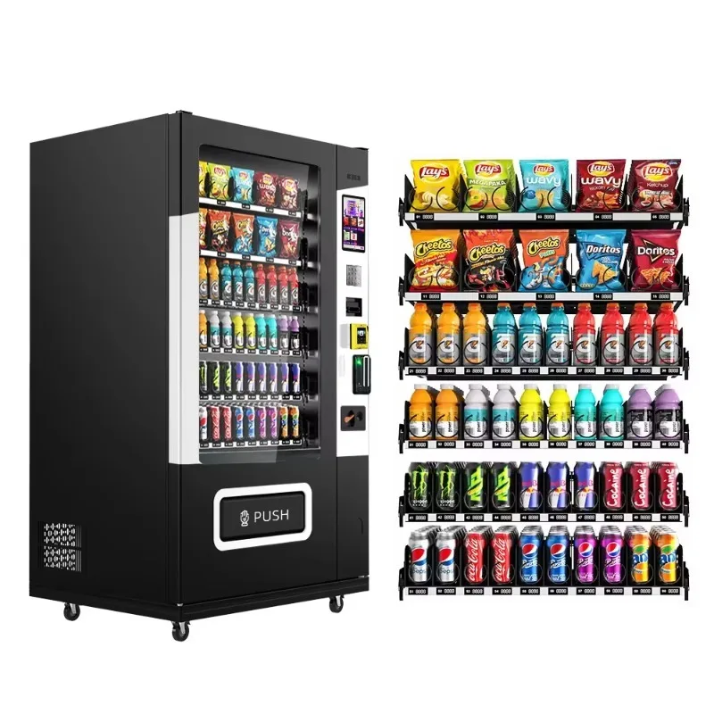 Retail Snack Drink Vending Machine QR Code Cash Card Multi Payment System Real-Time Stock Reminder For Office Building Unmanned
