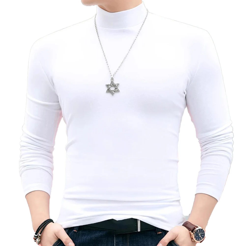 Men Half Turtleneck Long Sleeve Thermal T-Shirt Solid Color Warm Pullover Top For Spring Autumn Casual Basic Bottoming Shirt
