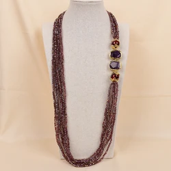G-G 36'' Natural Amethyst Nugget Gems Red Murano Glass Purple Crystal Long Necklace Handmade women's daily wear Jewelry