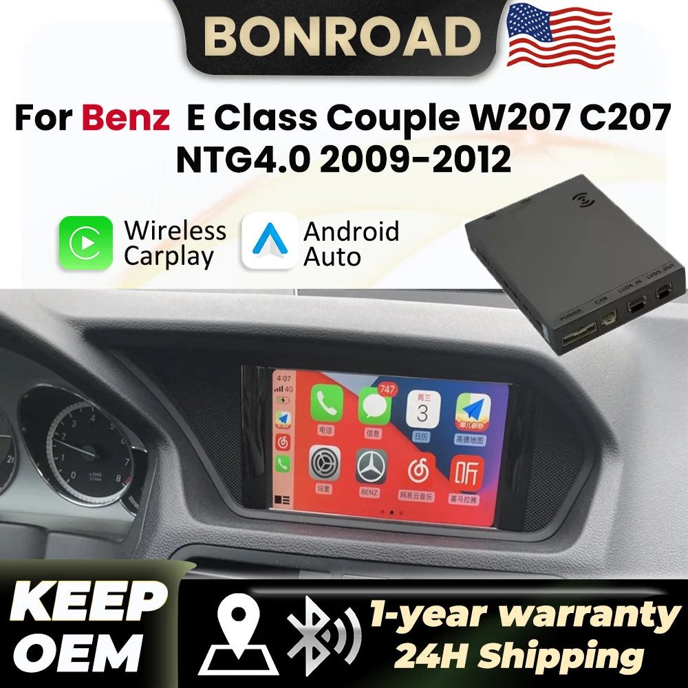 BONROAD Wireless CarPlay Decoder For Mercedes Benz E Class W207 A207 C207 2009 2010 2011 2012 NTG4.0 With Android Auto Mirror Link AirPlay BT GPS Navigation Module