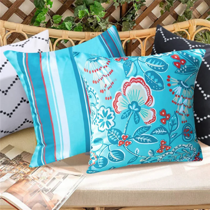 고급스러운 2개 세트 야외 방수 베개 커버 18X18 모던 귀여운 패턴 장식용 사각 야외 쿠션 커버