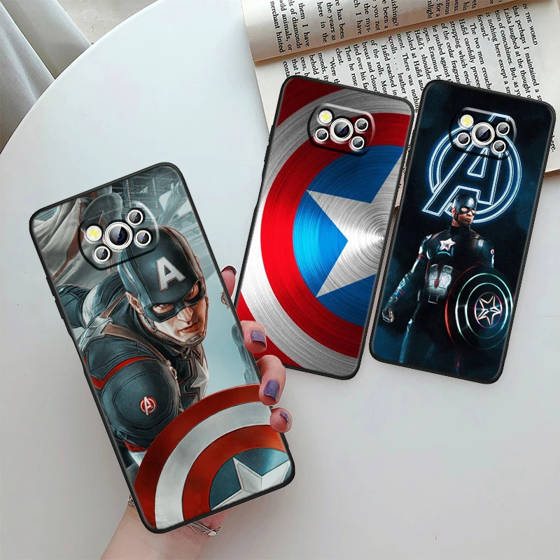 Captain America Superhero Phone Case For Xiaomi Mi Poco X5 X4 X3 M5 M5S M4 M3 F5 F4 F3 F2 C40 Pro GT NFC 5G Black Cover