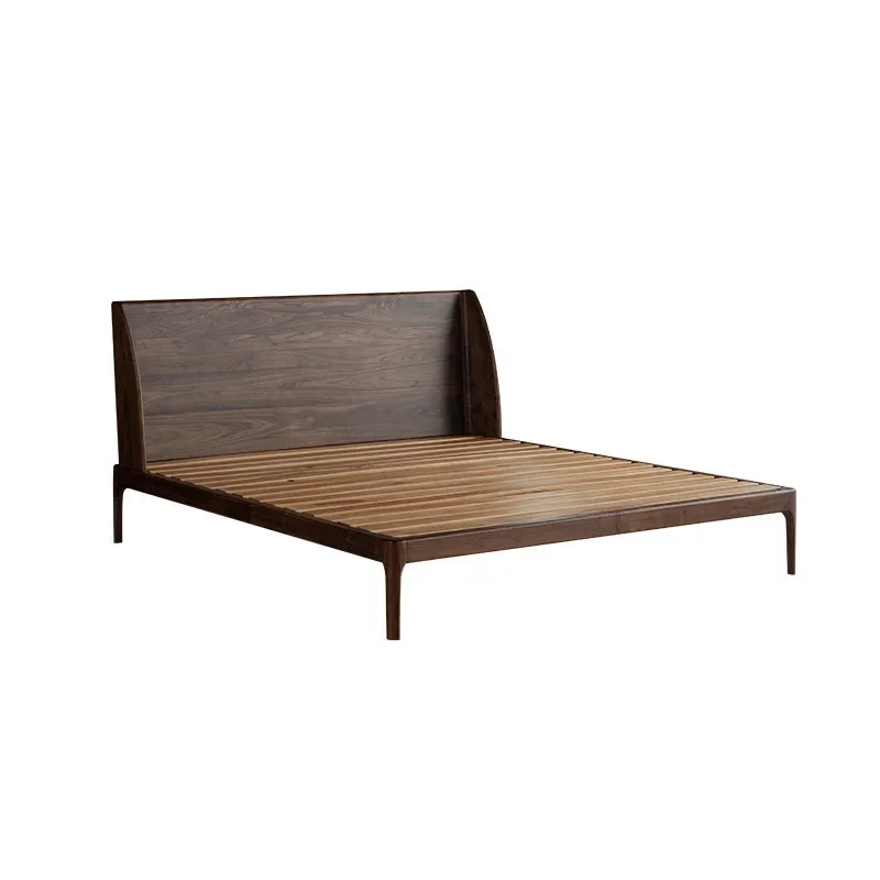 

Nordic modern simple black walnut, all solid wood bed light luxury Japanese master bedroom, cherry wood bed