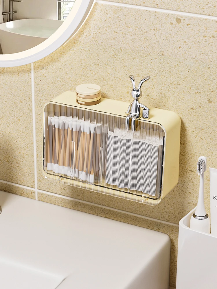 Bathroom Wall-Mounted Storage Box Dustproof Bathroom Organizer for Cotton Swabs Cotton Pads Lipstick Jewelry Storage Shelf