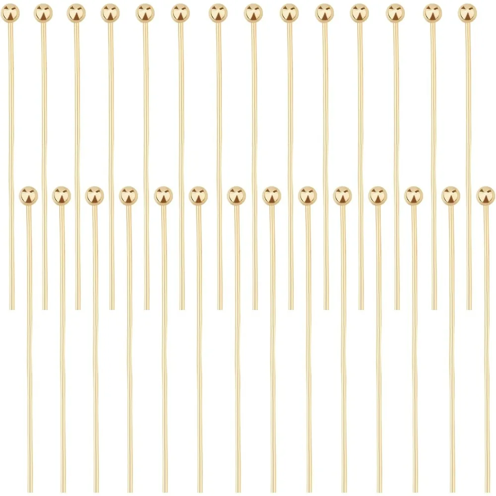 200Pcs/Box Ball Head Pins 18K Gold Plated Brass Ball Eye Pins 30mm Jewelry Making Findings for Charm Beads DIY making kit