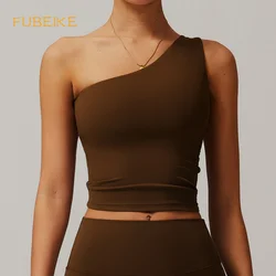 FUBEIKE Oblique One-Shoulder Sports Tops Woman Gym High Waist Yoga Vest Quick-Drying Shaping Underwear Running Workout Vest