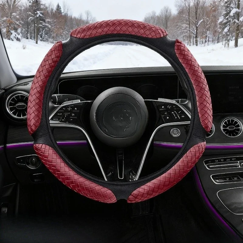 

Нескользящий износостойкий чехол на руль автомобиля — новая тканая искусственная кожа, удобный на ощупь