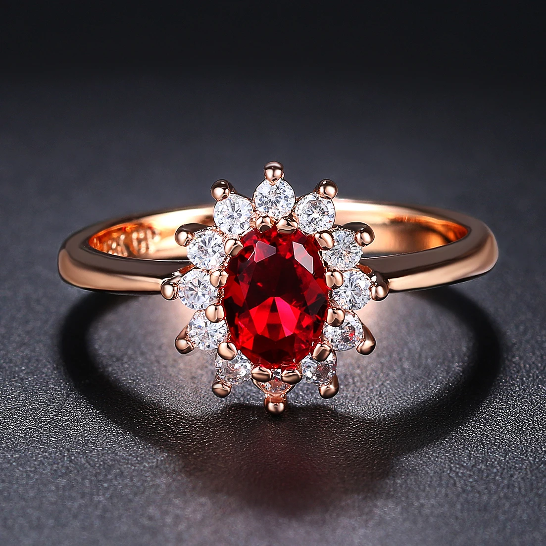 ZHOUYANG Ring For Women Red Crystal Elegant Engagement Wedding Ring Rose Gold Color Austrian Crystals Fashion Jewelry ZYR187