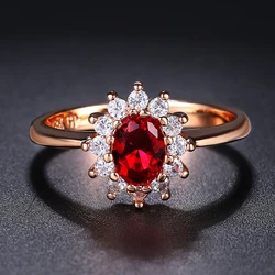 ZHOUYANG Ring For Women Red Crystal Elegant Engagement Wedding Ring Rose Gold Color Austrian Crystals Fashion Jewelry ZYR187