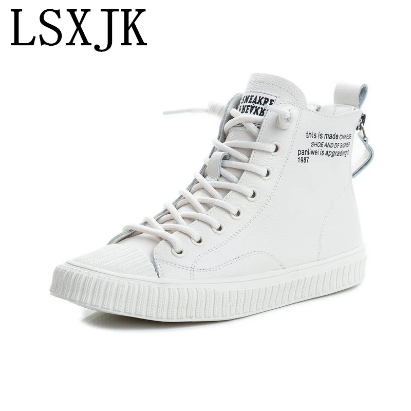 LSXJK Genuine Leather Platform Sneakers For Women Spring Casual Little White Shoes Ladies High Gang Vulcanized Shoes Flats