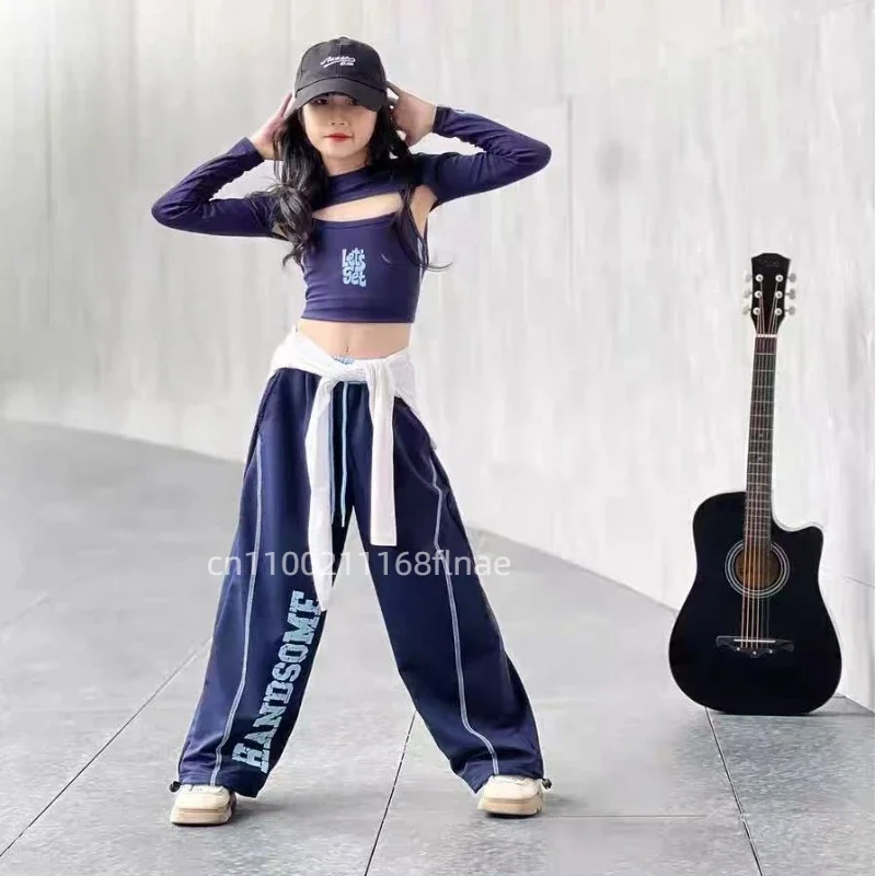 

Новый комплект для джазовых танцев: детская одежда с длинными рукавами для тренировок, одежда для уличных танцев, брючный костюм, одежда для выступлений для девочек