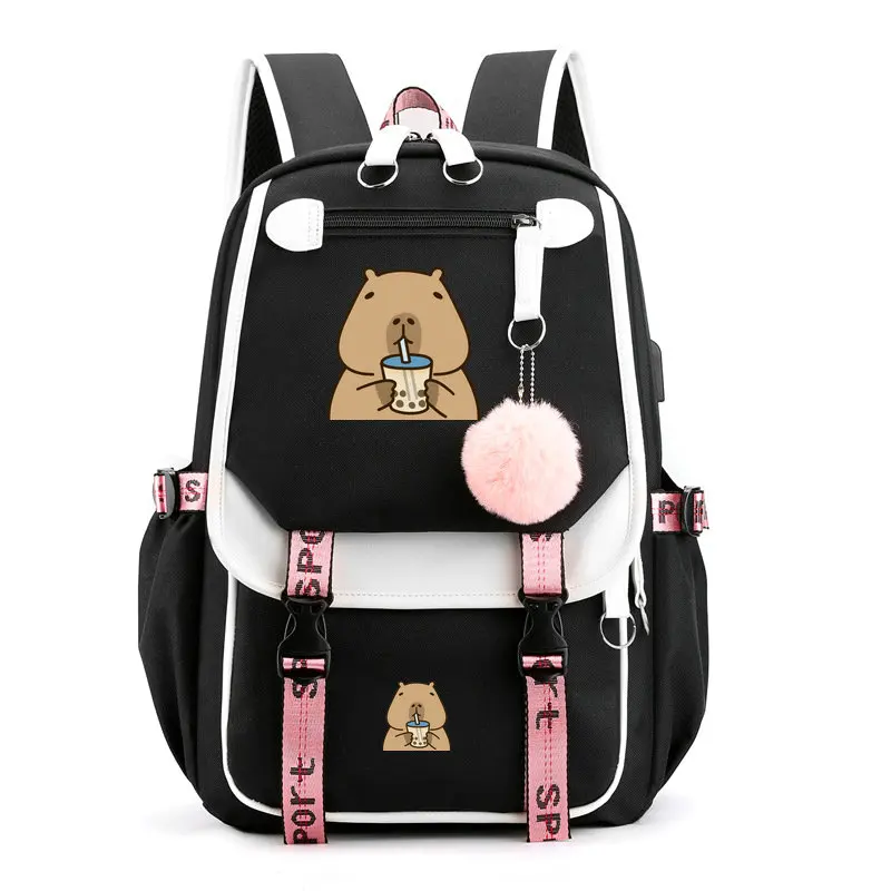 Mochila escolar para crianças adolescente kawaii capivara mochila meninas meninos crianças mochila adolescente bagpack carregamento usb bookbag