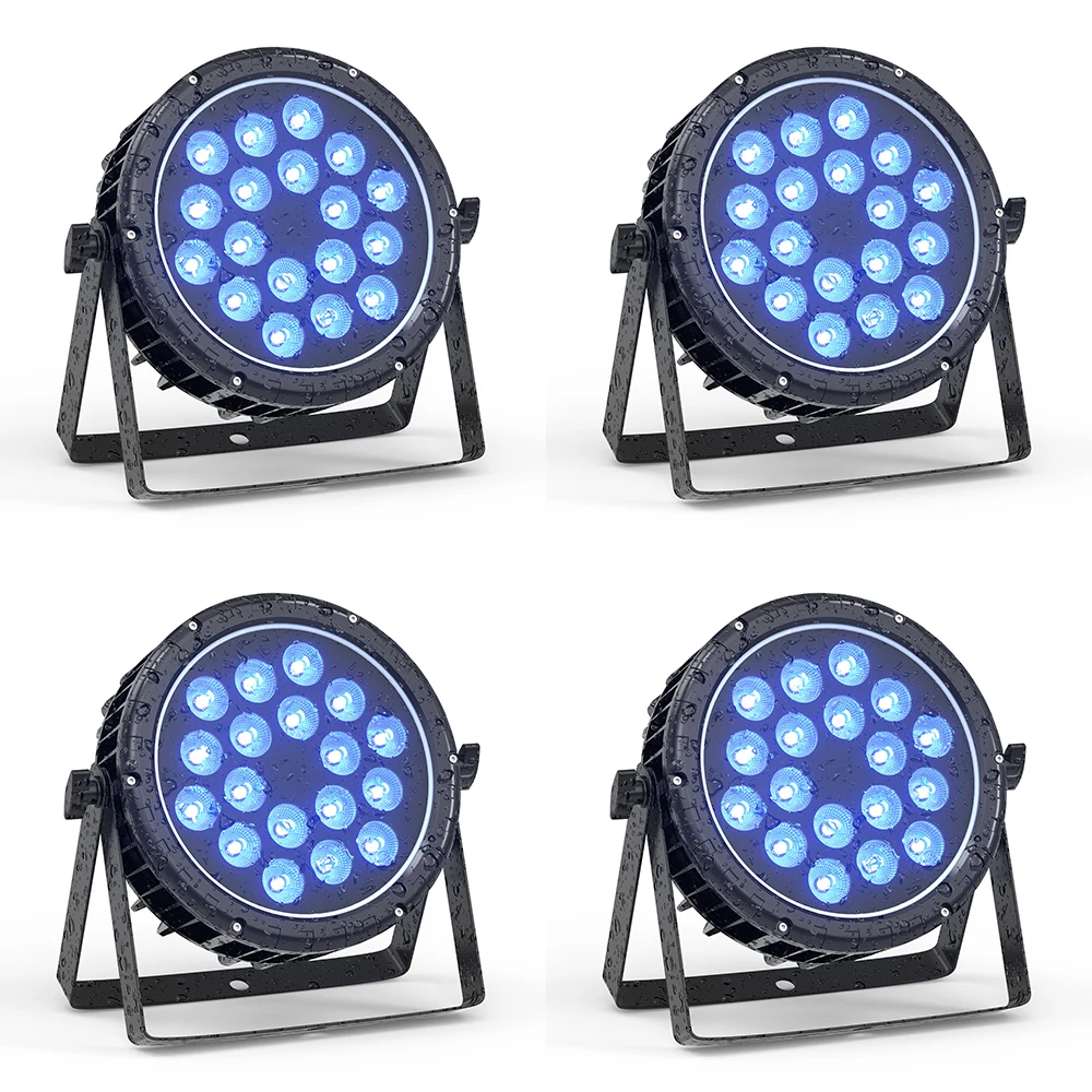 

GEFENSI 4PCS IP65 Waterproof Flat Stage Light 18 LED Par Light RGBW DMX512 Effect DJ Disco Party Christmas Bar Wedding Show Lig