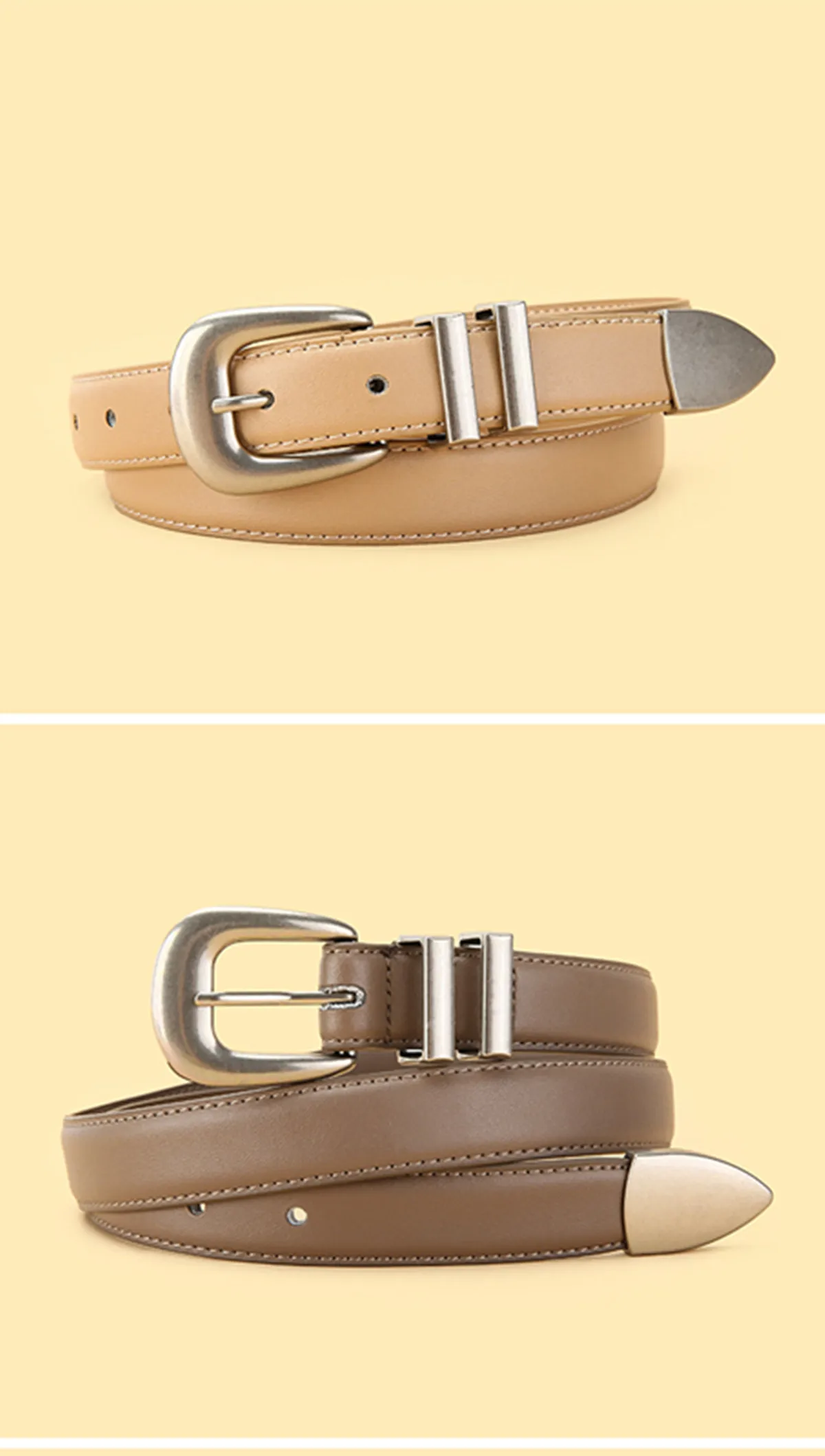 Unisex Vintage Echtleder-Gürtel aus Rindsleder mit Schwarz-Silberner Schnalle, Modisches Accessoire für Männer und Frauen, Geeignet für Jeans – Detail 17