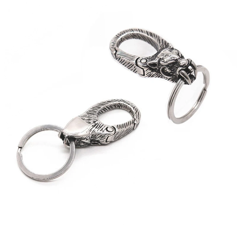 Retro Smilodon Tiger Tooth Hook Keychain Stainless Steel Spring Snap FOB EDC Housewarming Gift Keyring Ice Age Themed