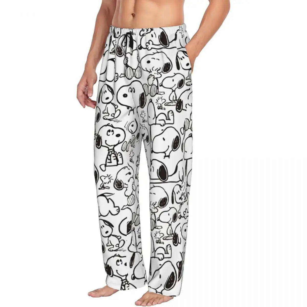 Custom Snoopy Smile Giggle Pajama Pants for Men Dog Laugh Pattern Sleepwear Lounge Sleep Bottoms Stretch with Pockets