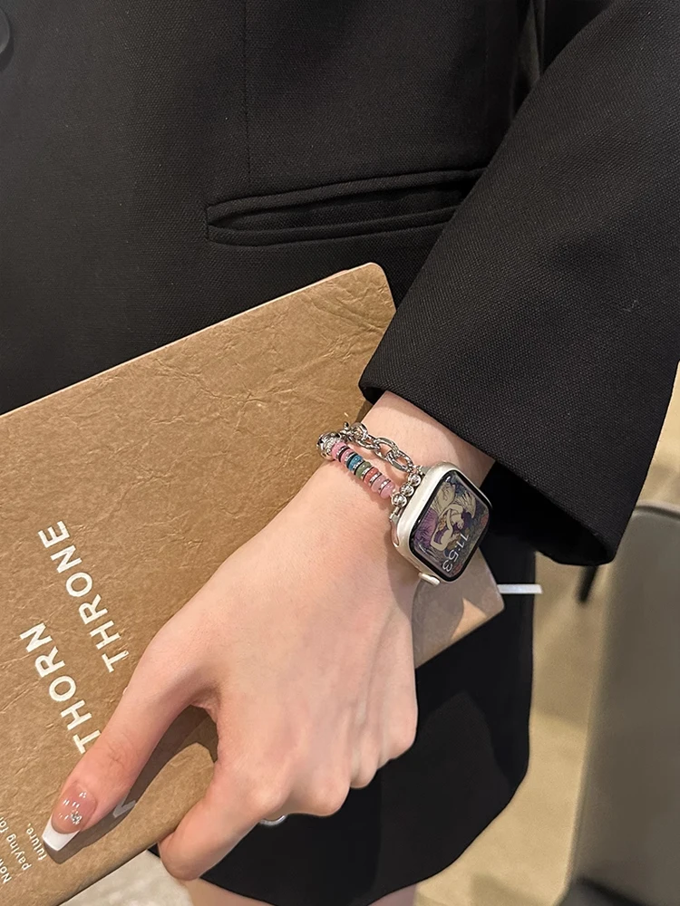 بوهيميا مرونة المعادن الفرقة ل iWatch الترا 11 10 9 8 Se 42 مللي متر 44 46 مللي متر 49 مللي متر امرأة سوار للساعة أبل 7 6 5 40 مللي متر 41