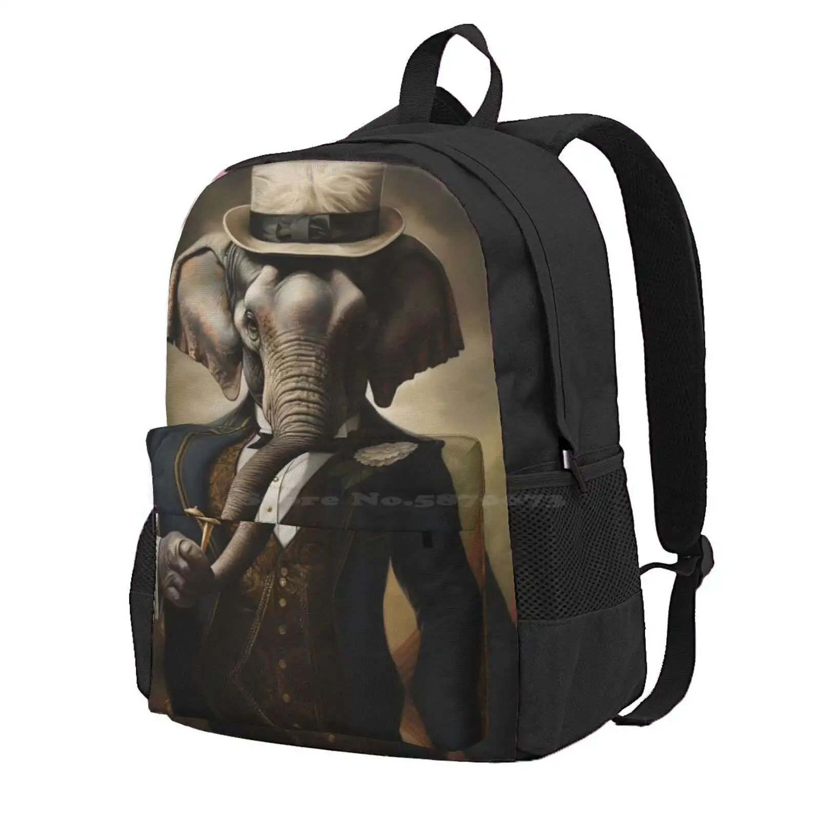 Dapper Elephant Portrait Art Hot Sale Schoolbag Backpack Fashion Bags Elephants Mammoth Tusker Costume Elephant In Suit Vintage