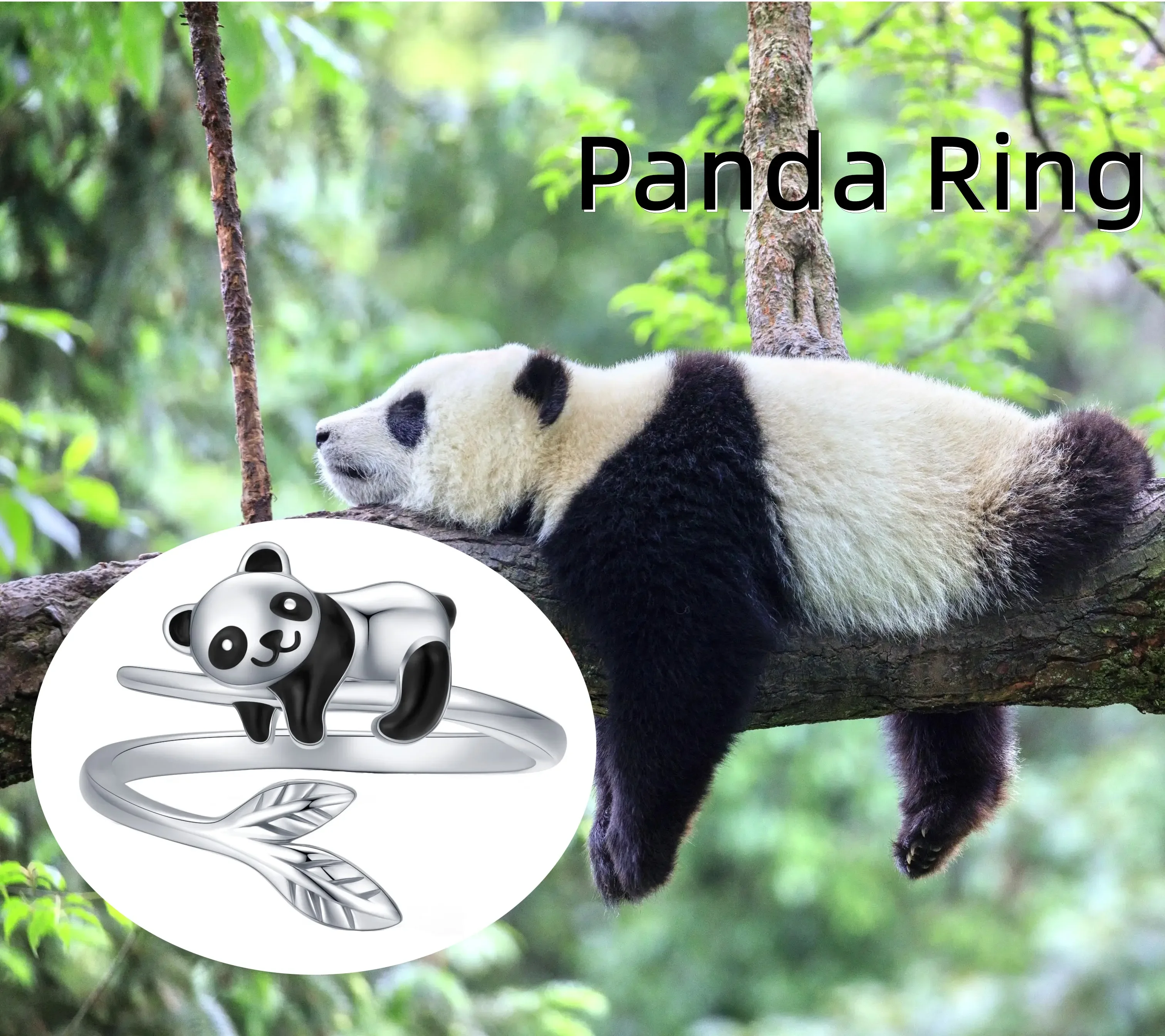 Panda Bamboo Design Rings Cute Animal Open Ring jewelry gifts for Women Party