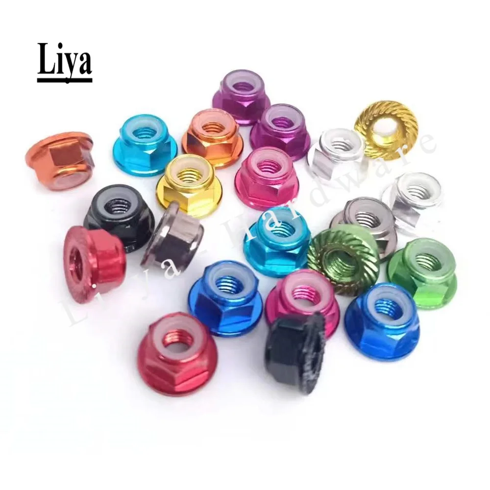 Tuerca de bloqueo de nailon con brida de aluminio, 10 piezas, M4, M5, 11 colores, DIN6926