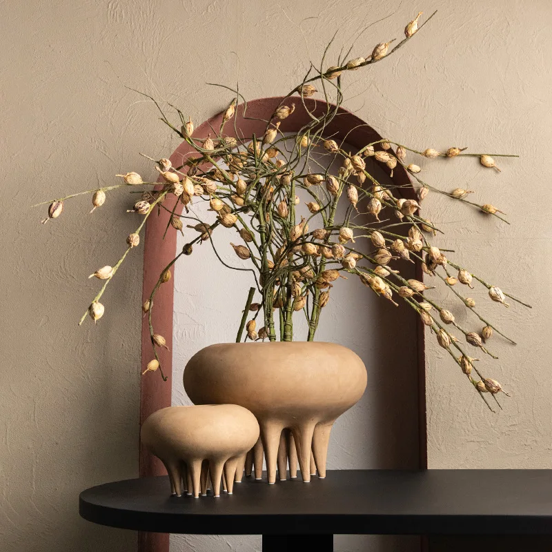 

New Chinese ceramic flower ware wabi sandy wind dried flower TV cabinet study living room home design ornament model room light