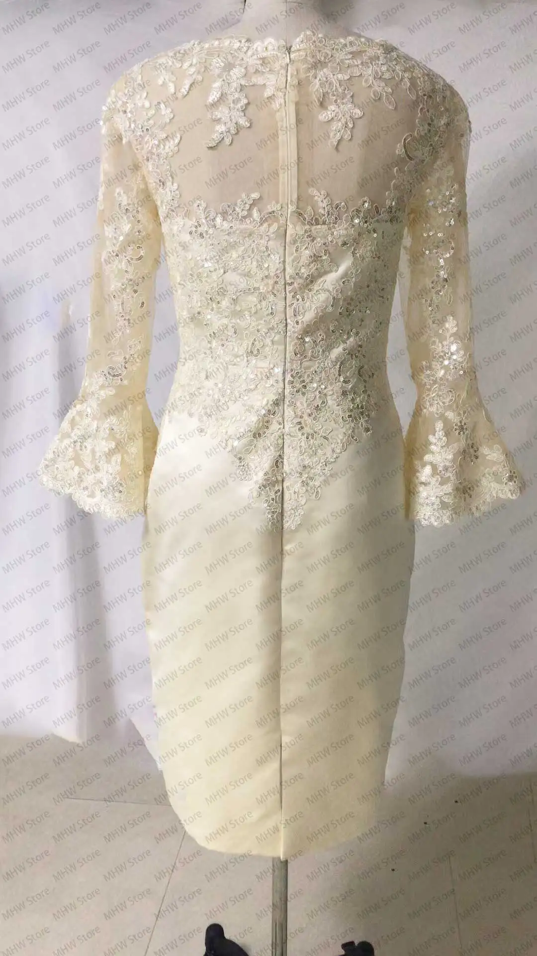 Abito da ballo per gala Abito per la madre della sposa per matrimonio con abito da sera in pizzo 2025 Applicazioni a maniche lunghe al ginocchio Personalizzato