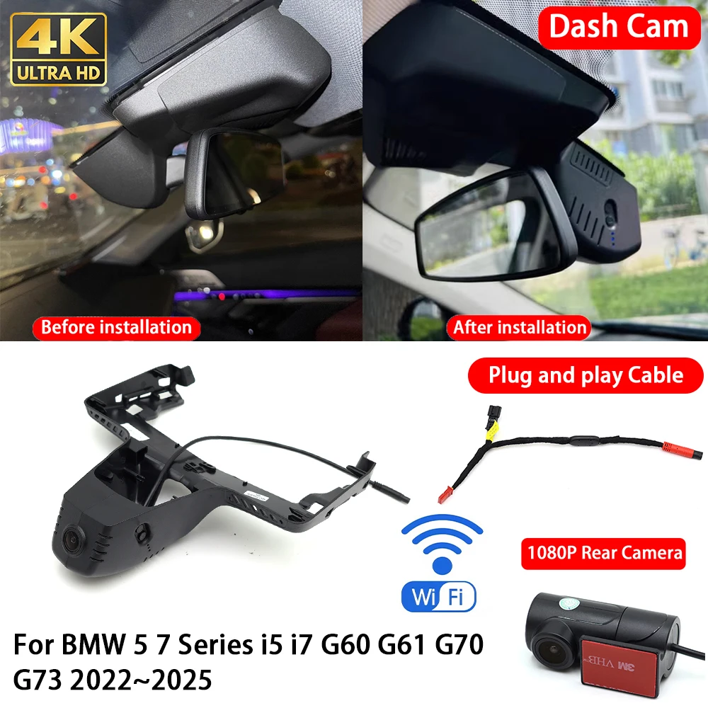 for BMW 5 7 Series I5 I7 G60 G61 G70 G73 2022~2025 4K 2160P Dash Cam Front Rear Car Camera DVR Wifi Plug & Play Video Recorder