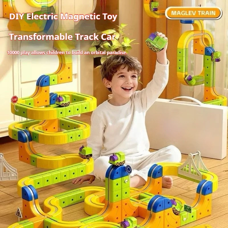 Cubo versátil magnético, trem pequeno elétrico, trilho de alta velocidade, carro magnético, montagem diy, brinquedo, presentes de festival para crianças