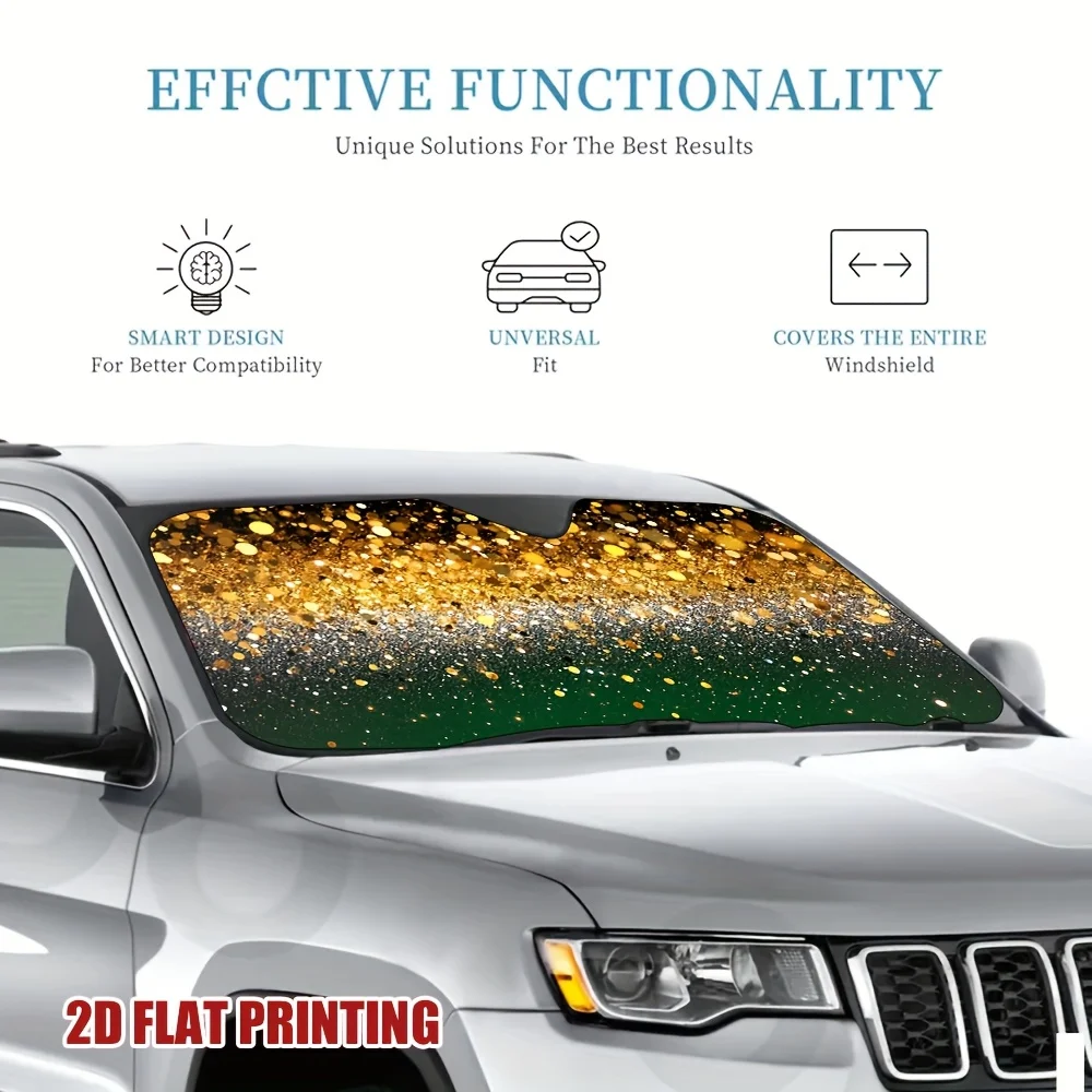 1pc Golden Sparkle Burst Artistic Car Sunshade - Fit Car Windshield Cover With Glittering Golden Confetti Design, Stylish Car In